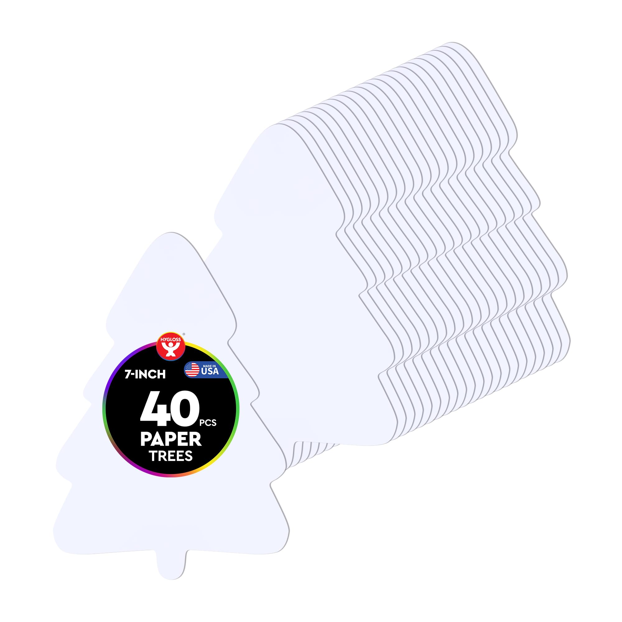 Hygloss Tree Shape Paper Cut-Outs for Arts &amp; Crafts-Many Creative Uses-Christmas &amp; Holiday Activities- White -7 Inches-40 Pcs