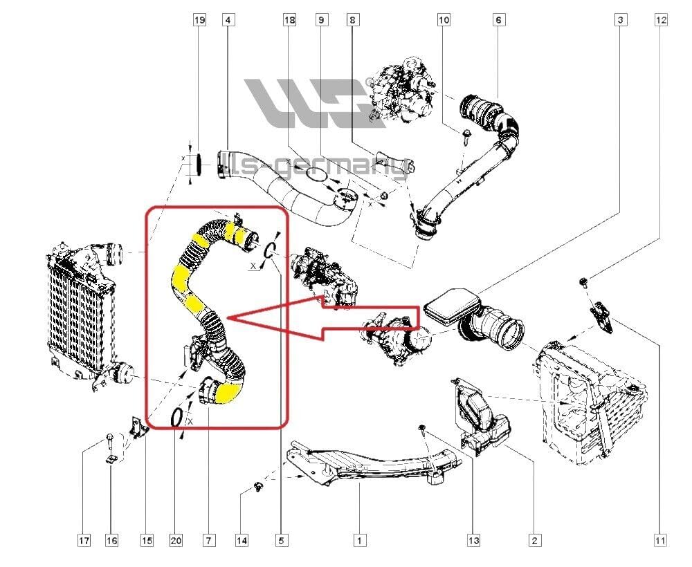 LLS-GERMANY Tubo dell'aria di carica compatibile con Ren ault Kadjar (HA, HL), 1.6 dCi 130, 1.6 dCi 130 4x4, 130 PS, 14460HX40B, connettore originale HENN