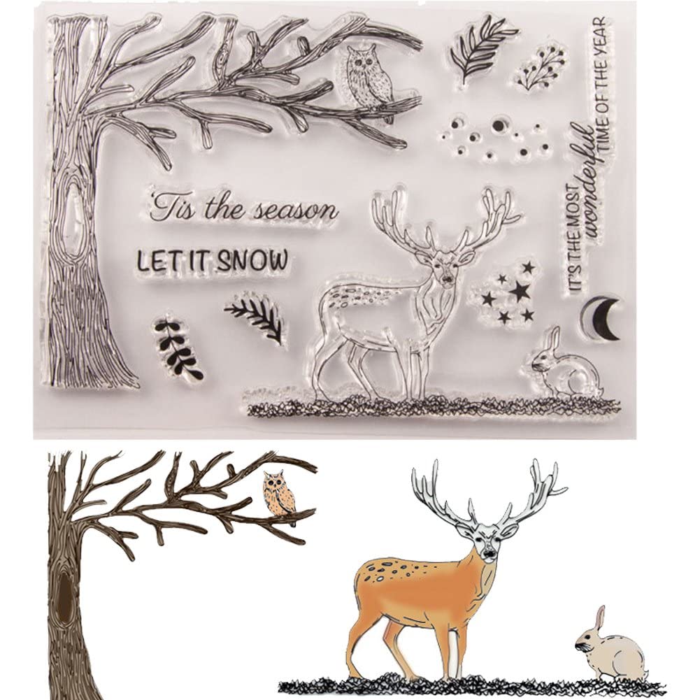 Fituenly Transparent 1 Cute Christmas Deer Stamps Rubber Transparent Silicone Diy Scrapbook Journal Photo Album Decoration Crafts Stencil Reusable