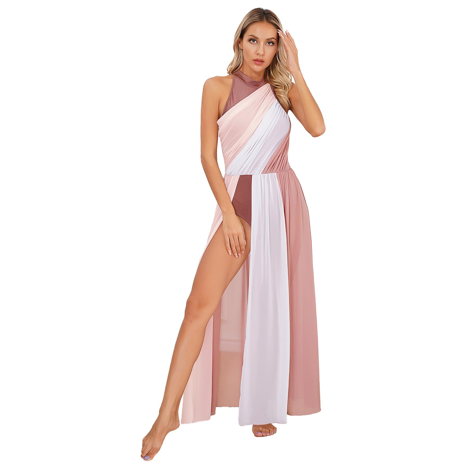 ranrann Femme Robe Danse Lyrique Contemporaine Moderne sans Manches Justaucorps Gymnastique Costume Spectacle Tenue Danseuse Dancewear S-XXL