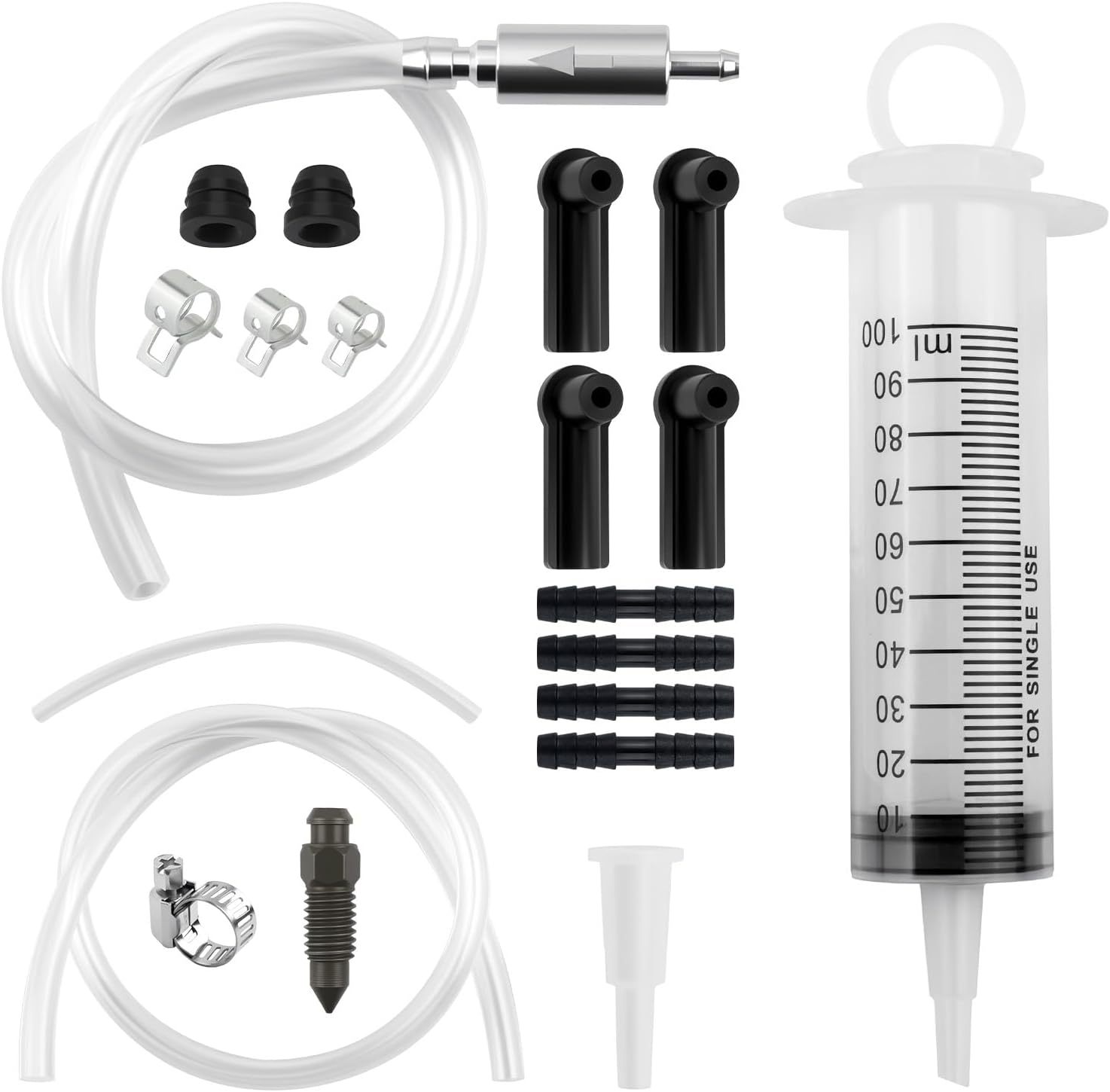 Brake Bleeder Kit,Brake Bleeder Hose One Way Check Valve Kit with Hose/100ml Syringe/Adapters/Clamps/Screws/Caps,Professional Brakes Fluid Bleeders Kits for Cars,Trucks,Motorcycles