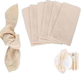 Ruvan Lot De 6 Serviette De Table, Douce Serviette De Table Coton, 40 X 40 Cm Serviettes De Table en Lin Lavable Et Réutilisable, pour Mariage, Hôtels, Restaurants, Evénements Et Fêtes (Beige)