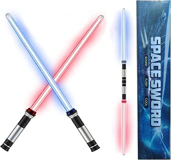 2 Pack RGB Lightup Saber, 2 in 1 Light Saber,7 Colors Changeable Telescopic Laser Sword for Birthday Christmas