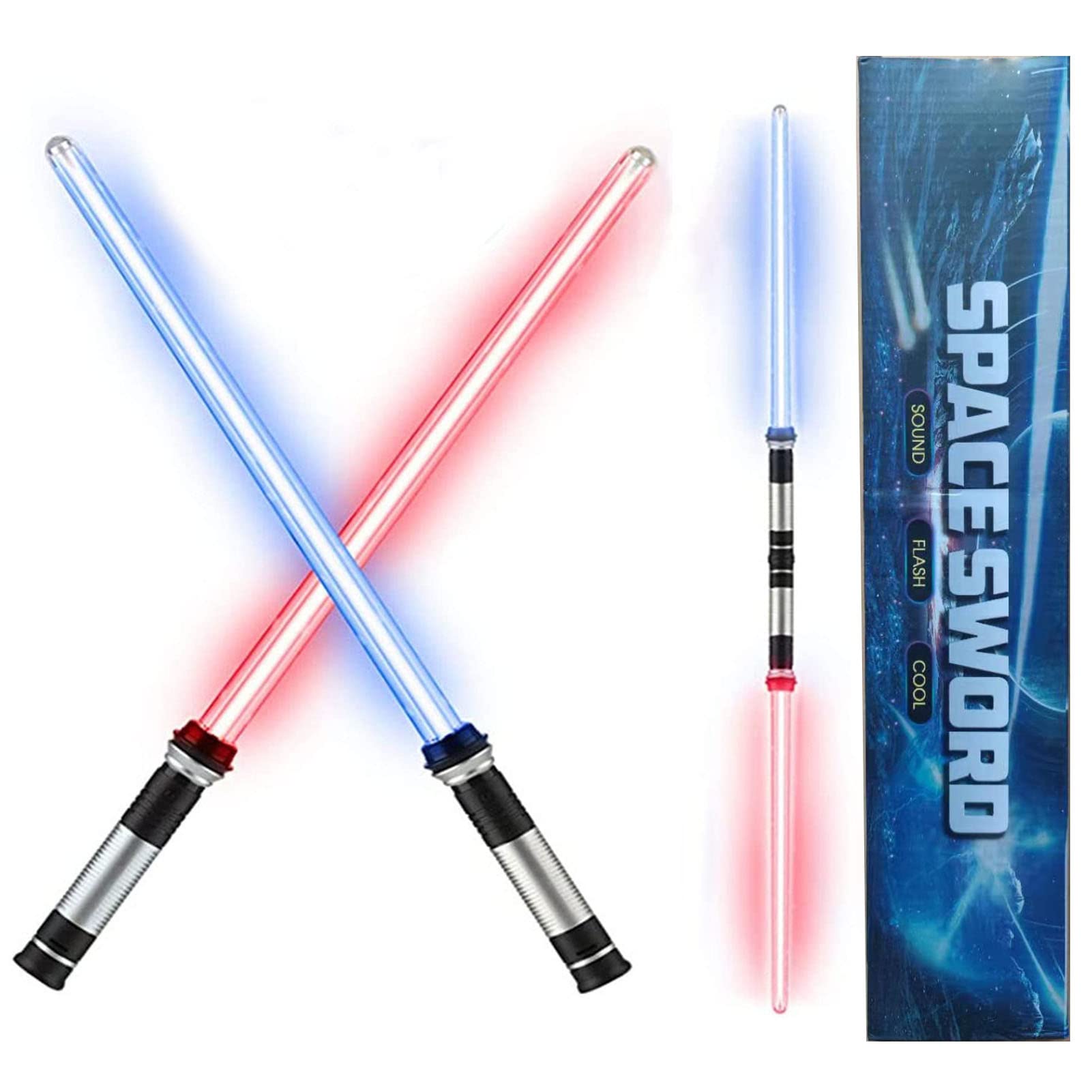 Tiydiygo 2 Pack RGB Lightup Saber, 2 in 1 Light Saber,7 Colors Changeable Telescopic Laser Sword for Birthday Christmas