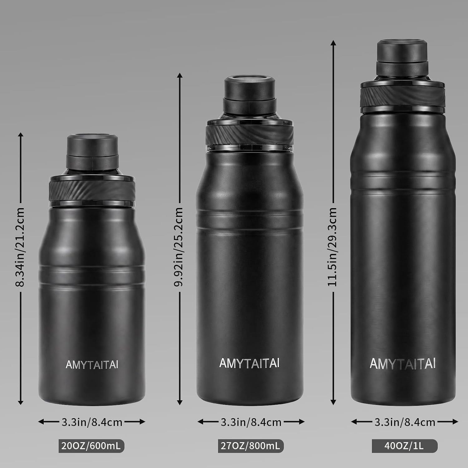 18/8 Stainless Steel Vacuum Insulated Water Bottle 32OZ-Black