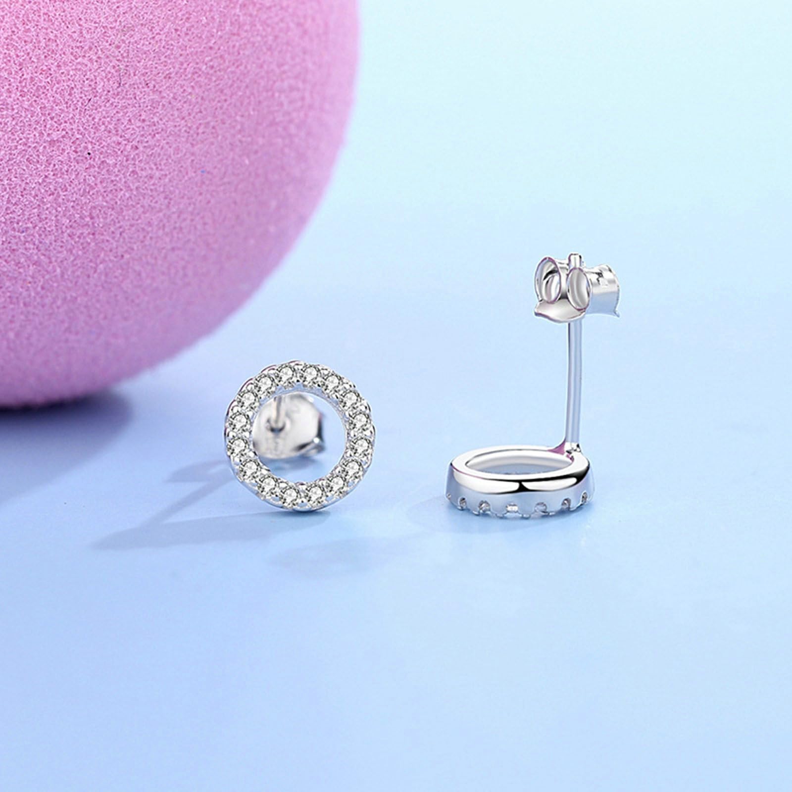 Pendientes de oro blanco 750 585 375 de oro auténtico, pendientes de 8 mm círculo con diamante para mujer, pendientes de boda sin níquel