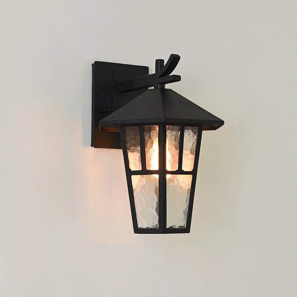 IUokLU Wall Sconce Light Fixture Antique Outdoor Garden Waterproof Wall Lamp Glass Lantern Retro Wall Mounted Light Fixture Dusk to Dawn E27 Aluminum Exterior Villa Patio Corridor Aisle B