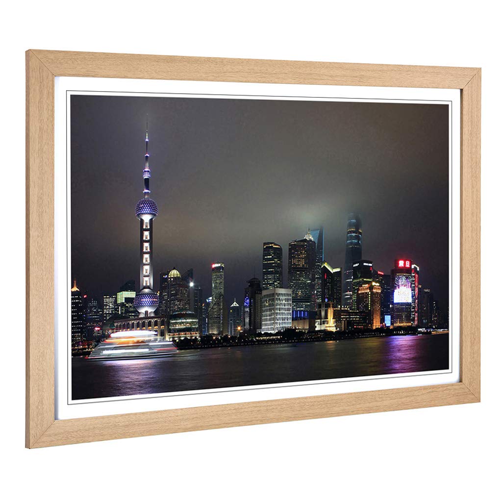 Big Box Art Framed Print of Shanghai China Skyline (1) Design | Wall Art Picture | Home Decor for Kitchen, Living, Dining Room, Bedroom, Hallway, Office, Oak, A2 / 24.5x18 Inch / 62x45cm