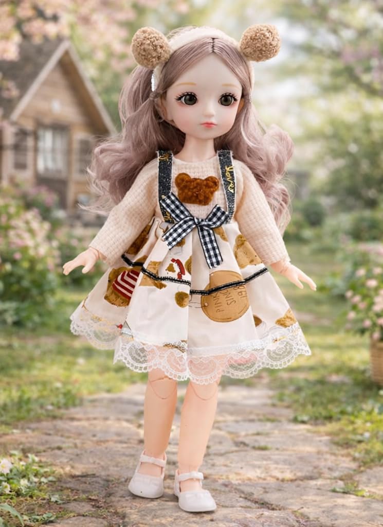 Tickles Movable Joints Cute Beautiful 3D Eyes Fashionable Frock Dress Doll for Kids Girls Birthday Gifts (Color: Multicolor; Size: 30 cm)-image-23