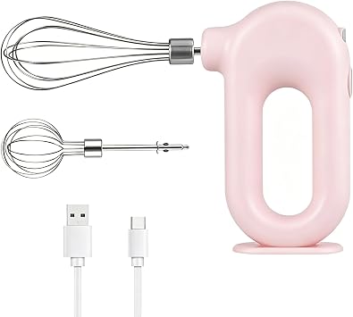 Cyrank Cordless Hand Mixer, Handheld Mixer Electric Hand Mixer 4 Speed Electric Handheld Mini Egg Beater USB Charing 1500mahPink