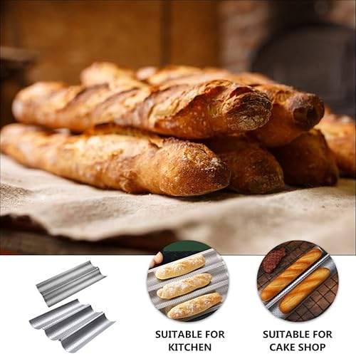 Miniatura 3 de Cabilock Molde para hornear pan francés, 2 piezas, bandeja de horno perforada antiadherente, bandeja para hornear pan, bandeja para baguette