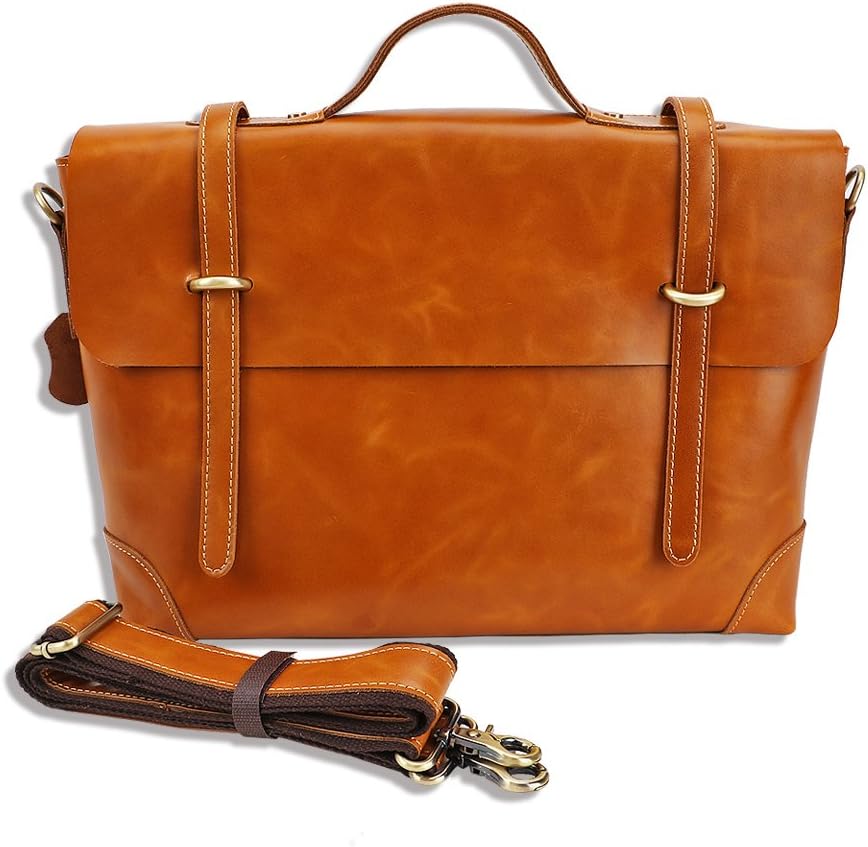 Genuine Leather Messenger Bag Business Work Briefcase for Men Carry Laptop Computer Book Handmade