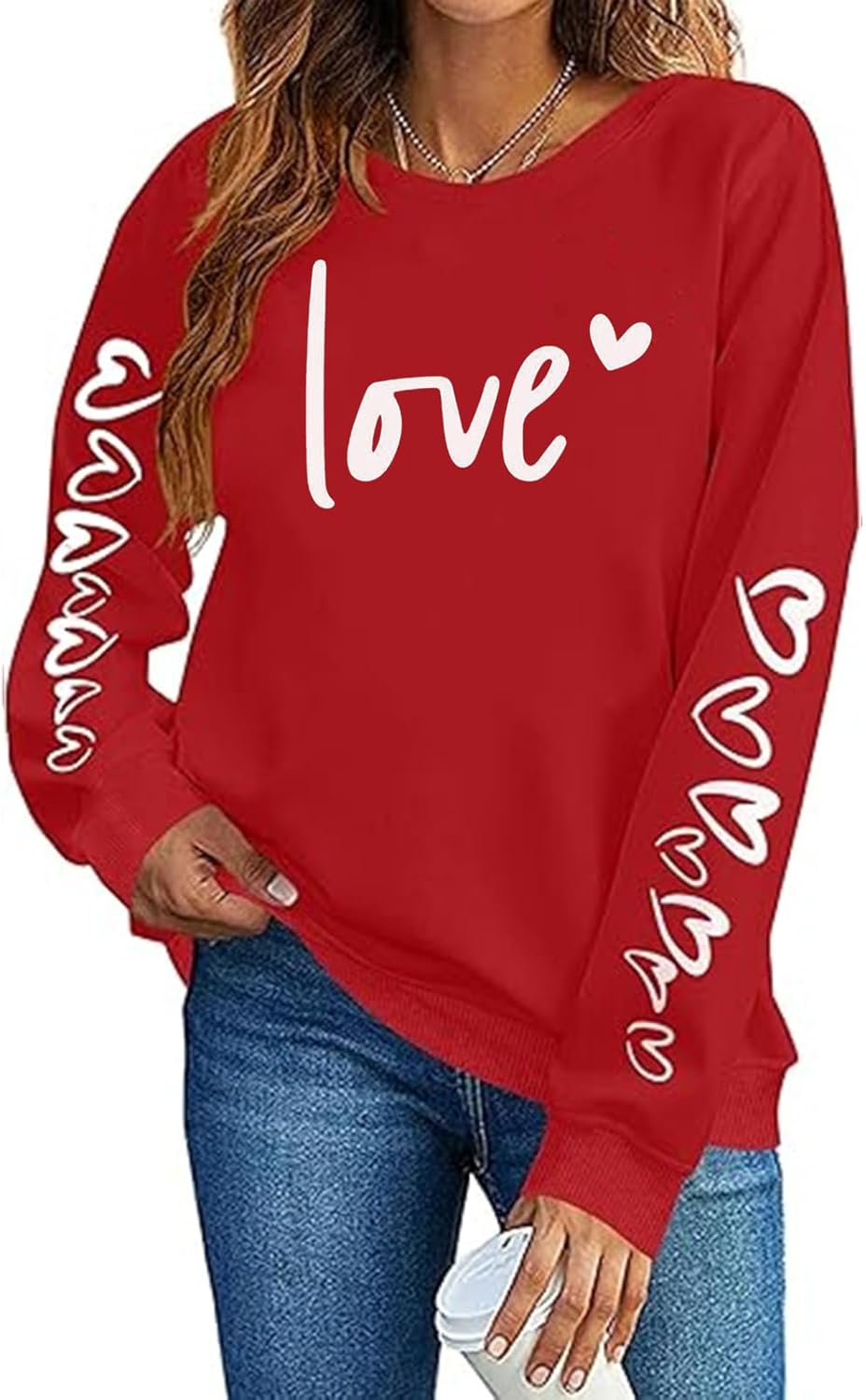 Valentines Shirts For Women Cute Love Heart Graphic Sweatshirt Long Sleeve Valentines Sweater Women