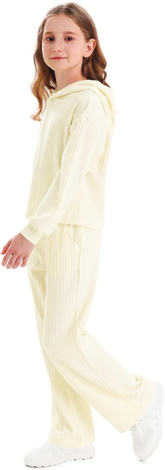 Stelle Girls Clothes 2 Piece Fall Outfits Lounge Set Long Sleeve Pullover Hoodie Wide Leg Sweatpants Teen Ribbed Tracksuit - Image 2
