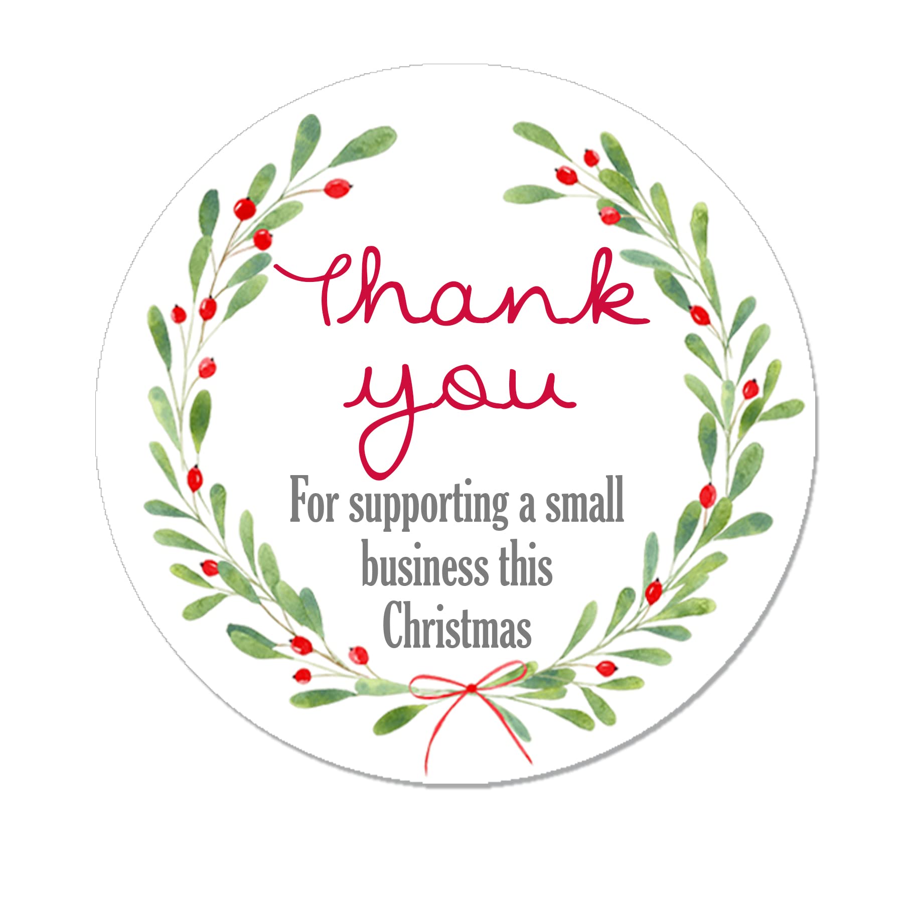 35 Christmas Stickers Thank You Gift Tag Labels Small Business Support Wreath (Design 1)