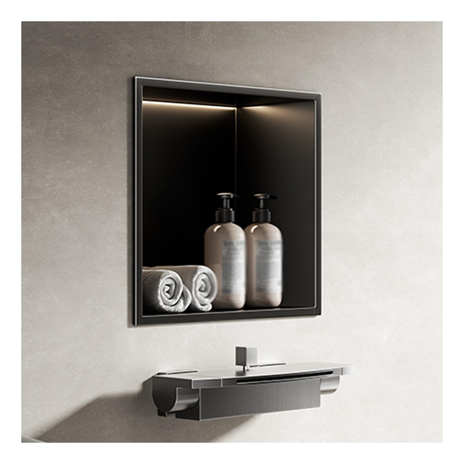 AYCDL Stainless Steel Shower Wall with LED Light Waterproof Rectangular Bathroom nizer Grey 320x320x125mm - Perfect for Modern Spaces,Black-a-320x320x125mm