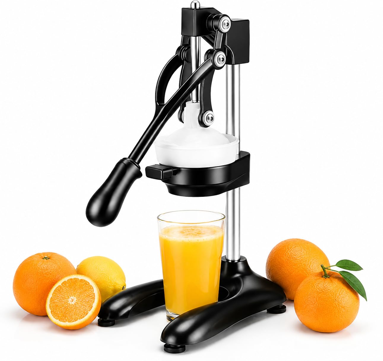 Spremiagrumi manuale, in acciaio inox resistente, spremiagrumi manuale per risparmiare manodopera con base antiscivolo, facile da pulire, spremiagrumi portatile per arancia, lime, anguria (nero)
