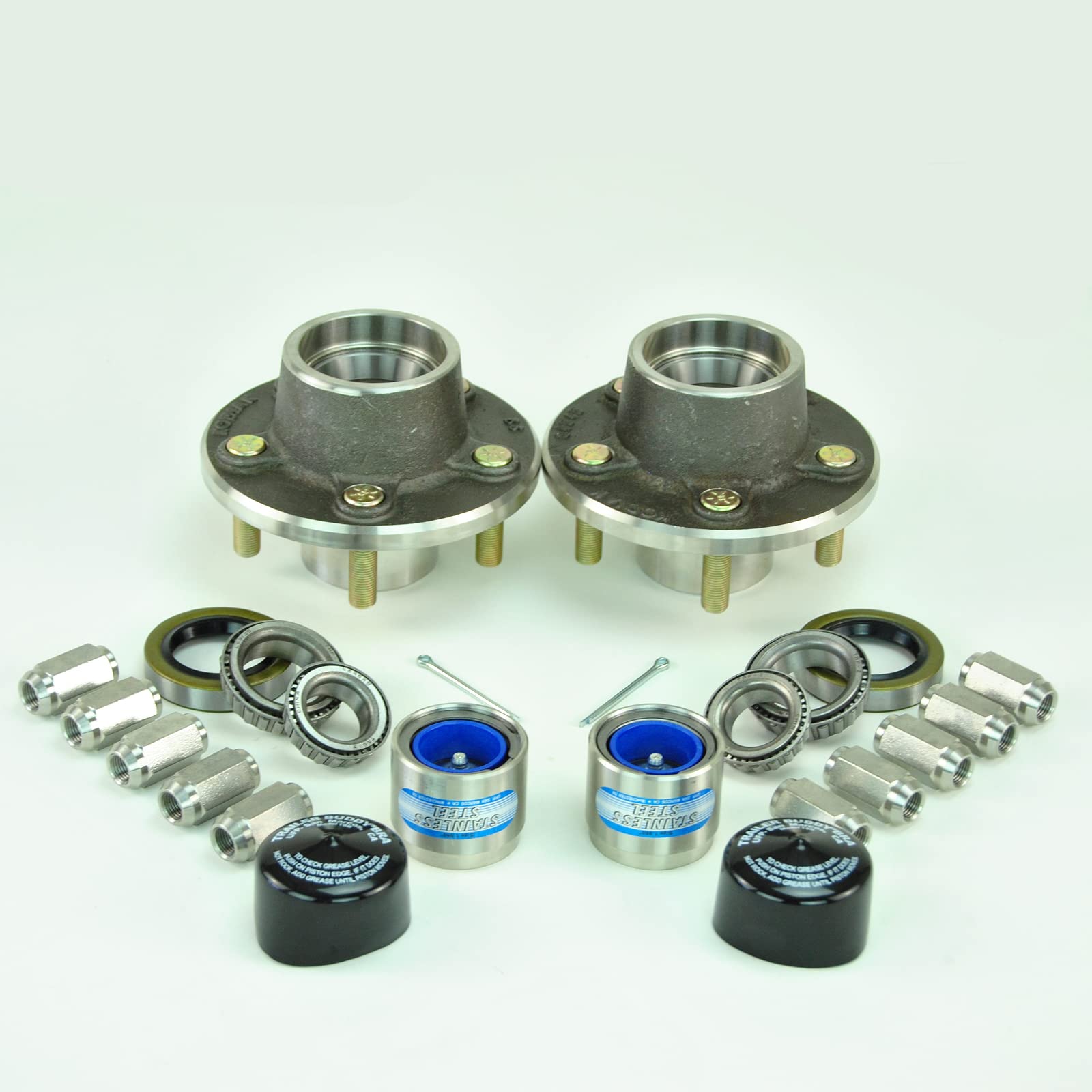 (2)- Boat Trailer Stainless Steel Hub Kits 5 Lug w/Trailer Bearing Buddy 3500lb