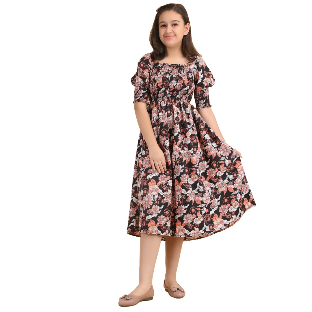 GenericNew-Oxymate-Girls Striped Print Puff Sleeve Bow Front Dress || Stripe Pattern Dress