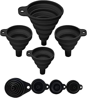 Set of 4 Silicone Collapsible Kitchen Funnel - X-Small to Large Sizes for Easy Liquid Transfer Food Grade Silicone Collaps...