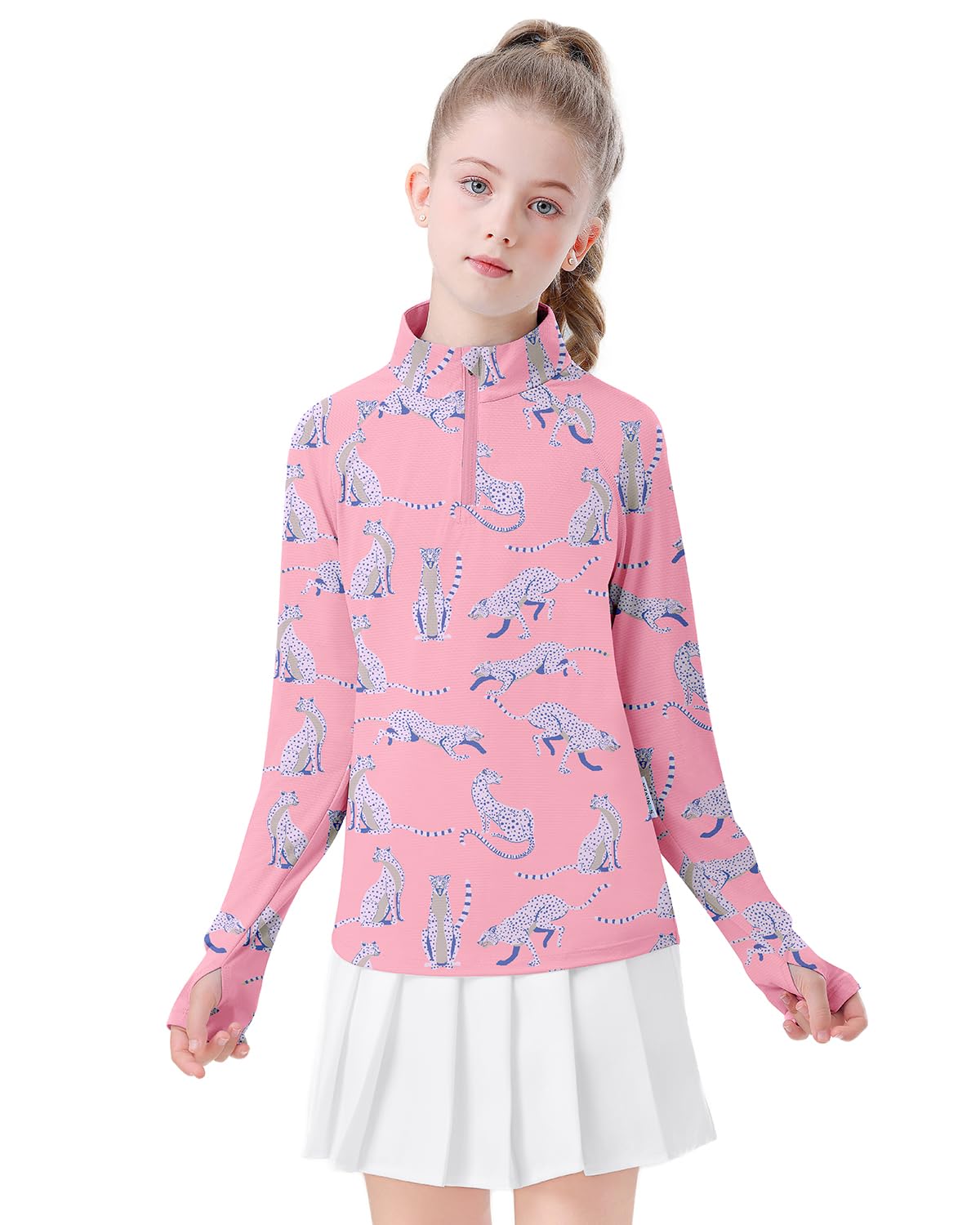 Soneven Girls Long Sleeve Golf Shirts Half Zip Kids Polo Uniform Shirts Quick Dry for 5-14 Years