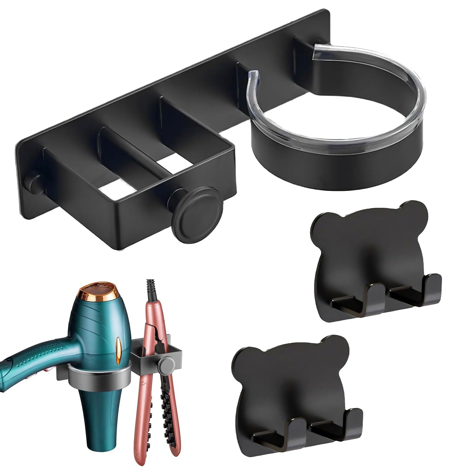 Porta Asciugacapelli A Muro In Acciaio Inox – Adesivo, Senza Forare, Per Bagno, Hotel E Barbiere, Carico Max 5 Kg