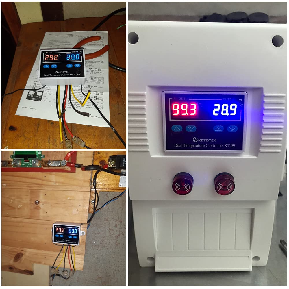 KETOTEK Regulateur de Temperature 220V Thermostat avec 2 étanche Sondes | Double Controleur de Temperature Numerique pour Aquarium Incubateur Couveuse, Mode chauffage et refroidissement
