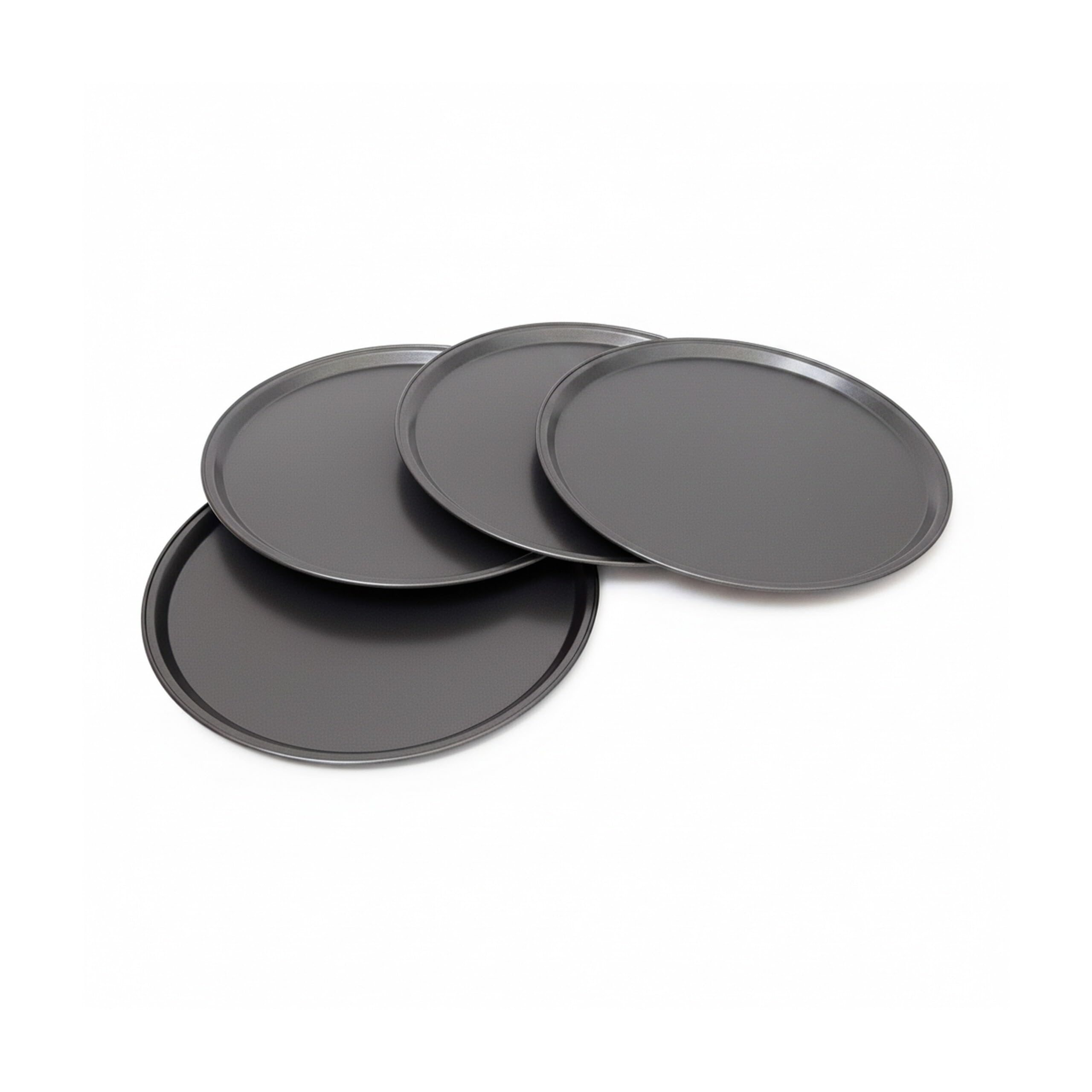 Relaxdays 10019245 Plaques rondes de pizza 4 Plats pour pizza tarte flambées Diamètre 33 cm anti-adhérent mettre au Four en acier de carbone , Gris