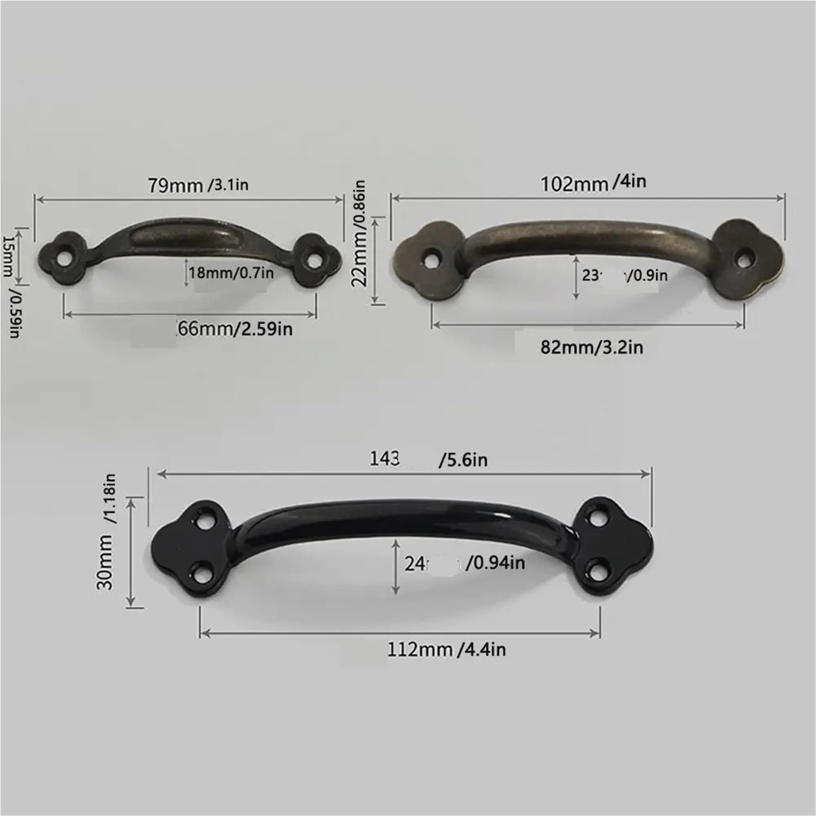10 Pcs Antique Door Handles Bronze Drawer Pulls Wardrobe Jewelry Box Furniture(14.3cm-Black)