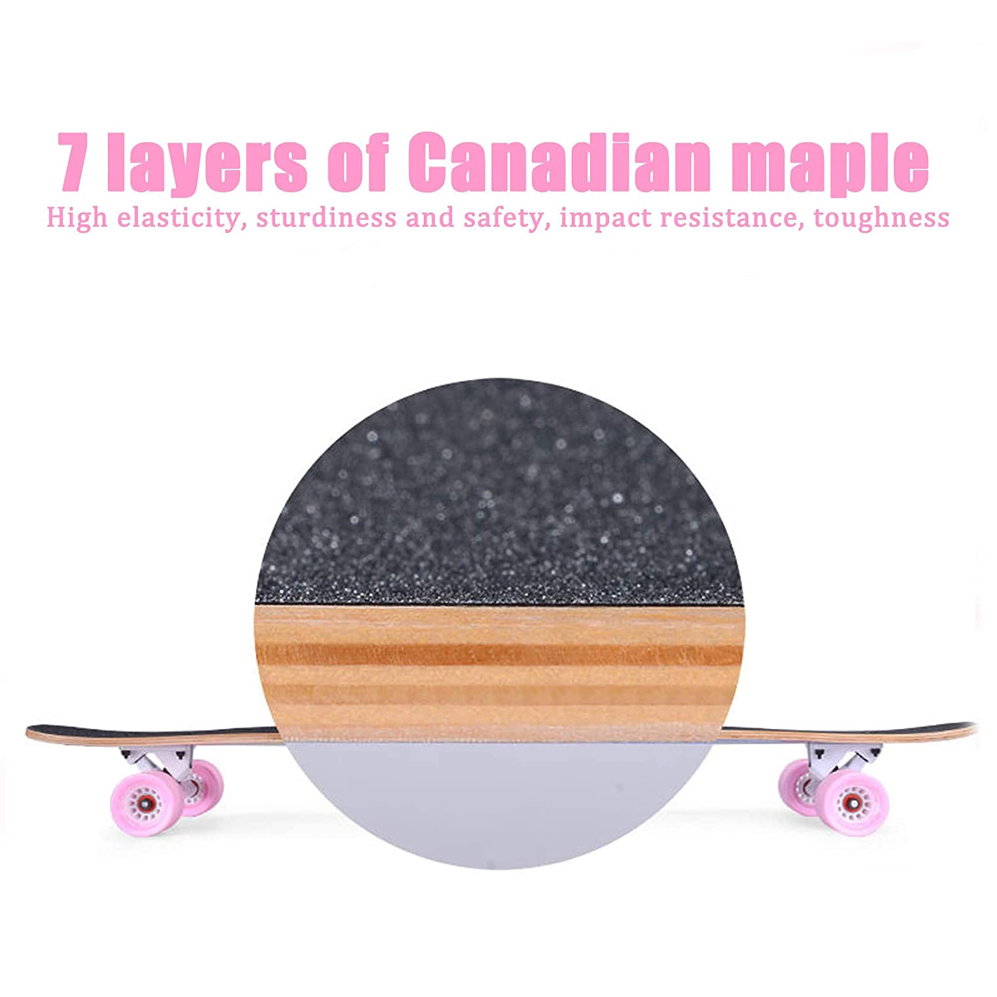 Longboard 43 Pouces, Skateboard Complet avec Roues LED PU et Équipement de Protection, Longboard 7 Étages en Bois D'érable pour Débutants Enfants, Adolescents, Garçons, Filles et Adultes