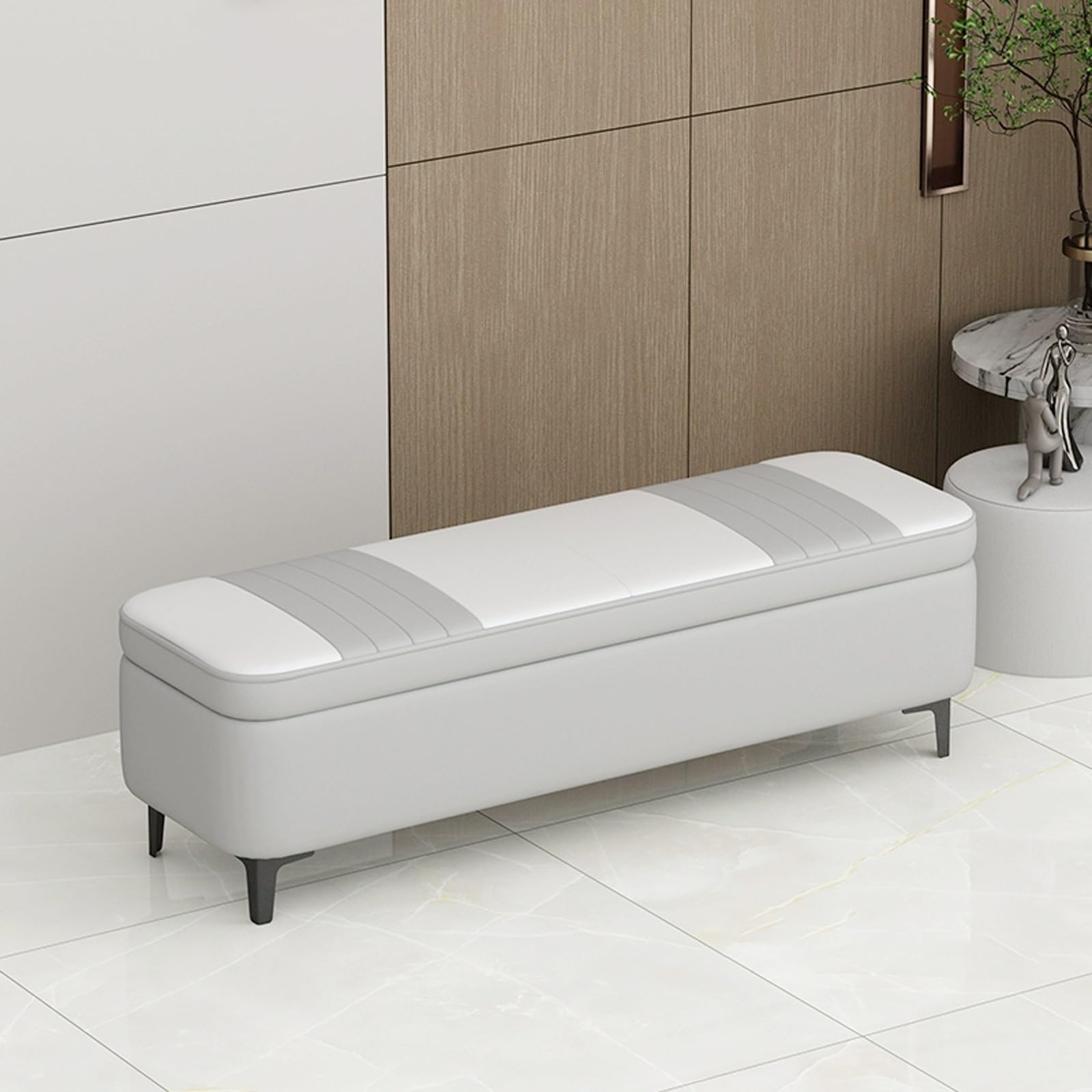 Moderno salotto panca scarpiera con cuscino, interno ingresso contenitore panca seduta con seduta, panca fondo letto matrimoniale, panca camera da letto con seduta, mobile scarpiera ingresso.