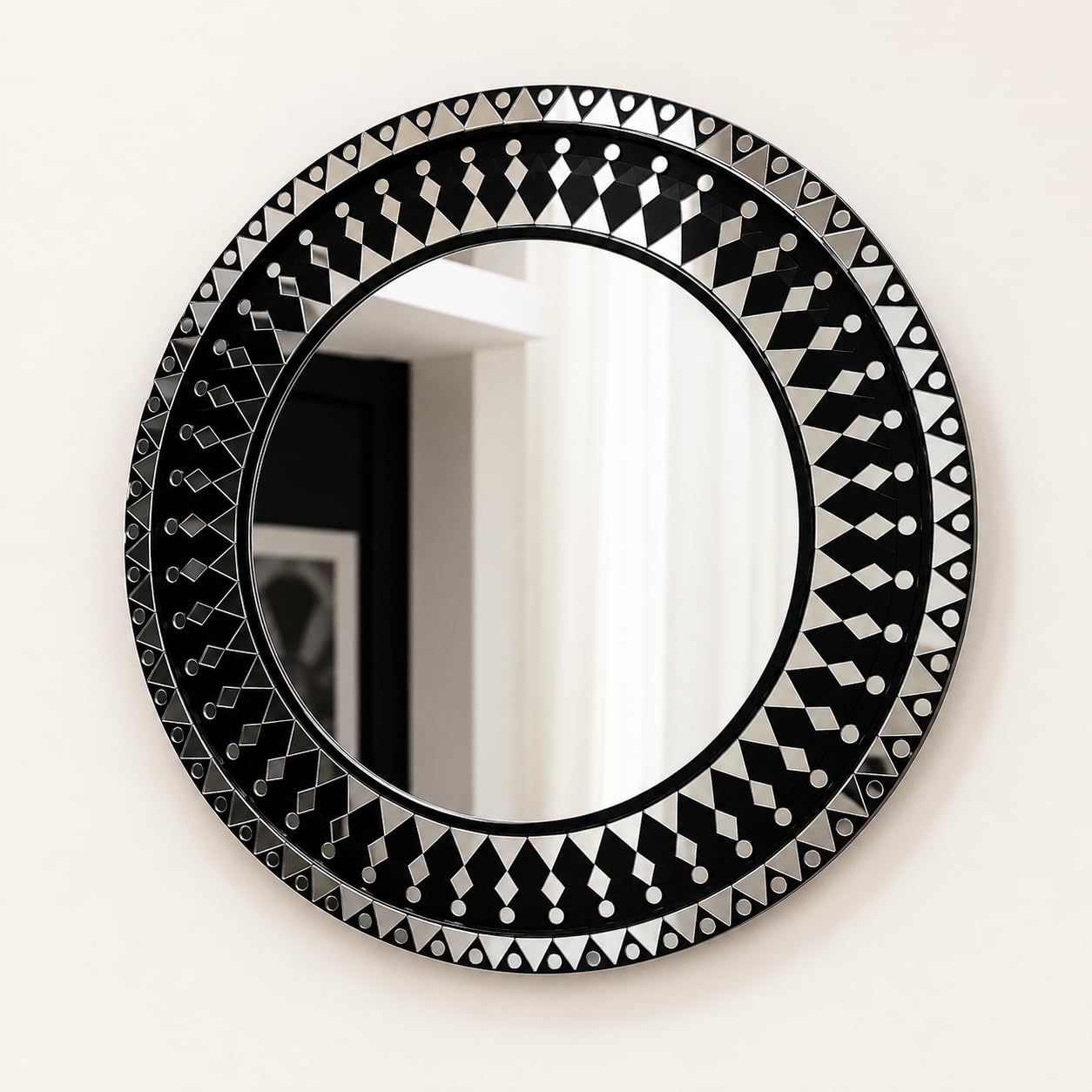 Unique Wants Mosaic Art Wall Mirror, Round, Floral and Leaf Design, 12 Inch Black-image-37