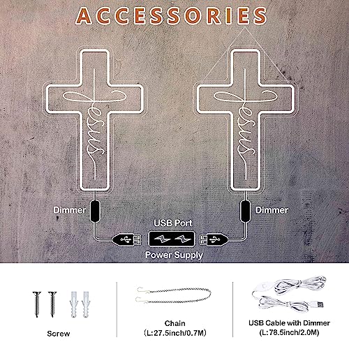 Image of Jesus Cross Neon Signs, Dimmable LED Neon Lights for Wall Decor Bedroom Home Room Party Decor, Light Up Sign for Wedding Christmas Easter Celebrations New Year Gifts