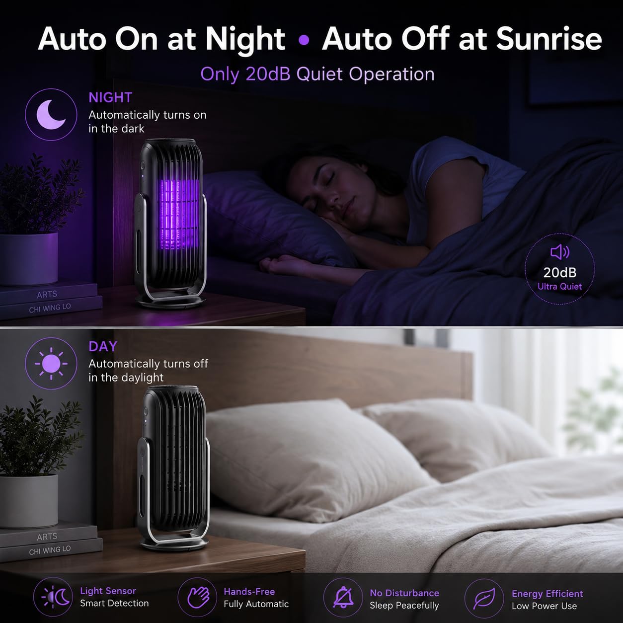 Bug Zapper Indoor Outdoor Moskito Zapper mit LED-Licht Effizient Auto On/Off Elektrischer Insektenvernichter Fliegende Falle Töten Motten/Mücken/Fliegen für Zuhause, Terrasse, Büro, Innenhof (Schwarz)