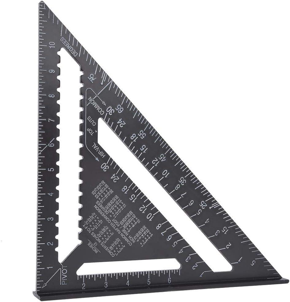12インチ プロフェッショナル 読みやすい アルミニウム 直角 三角定規 耐分度器 木工ツール ブラック (アルミニウム)