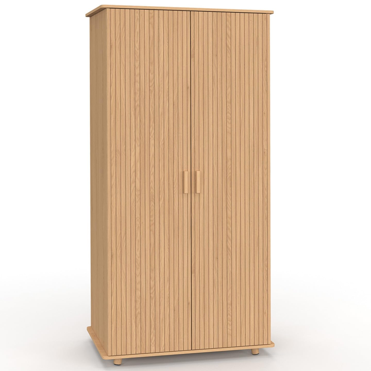 IDMarket - Armoire 2 Portes Juliette Effet Lattes tasseau Bois Coloris chêne penderie 80 cm avec étagères Rangement