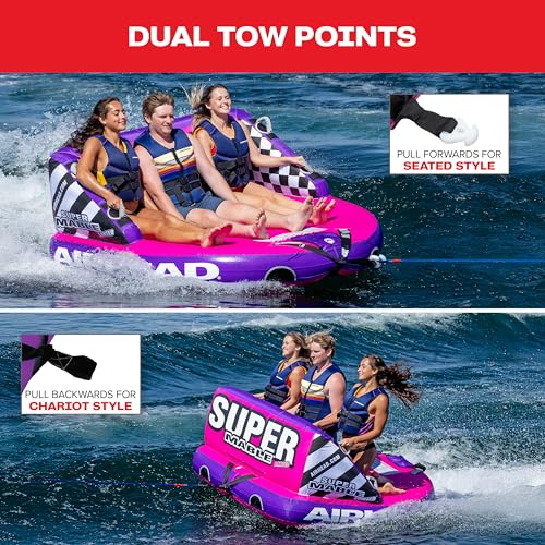 Image of Airhead Mable Towable Tube for Boating, 1-4 Rider Inflatable Boat Tube for Water Tubing, Heavy Duty Full Nylon Cover, EVA Foam Pads, Dual Tow Point, Patented Speed Safety Valve