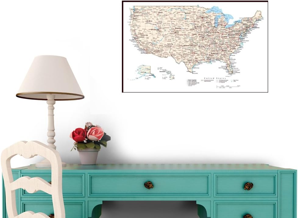 United States of America Map - USA Map Map Wall Decal - 42 Inches W x 27 Inches H - Peel and Stick Removable Graphic