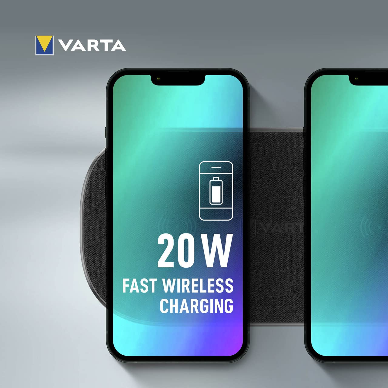 VARTA Caricatore wireless Multi 20 W, fino a 20 W, Qi kompatibel, Nero | ricarica wireless di 2 dispositivi insieme, anche con custodia, incl. USB C Cavo, ricarica pass-through