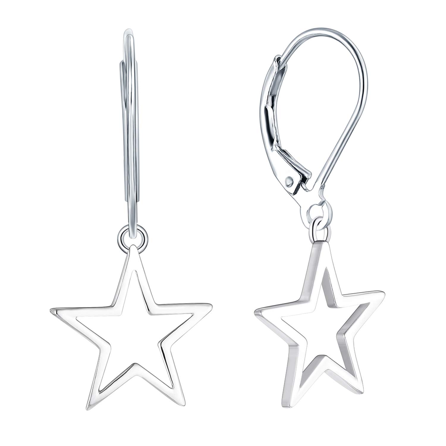 JO WISDOMPendientes Colgantes de Estrella de Plata de ley 925 para Mujer