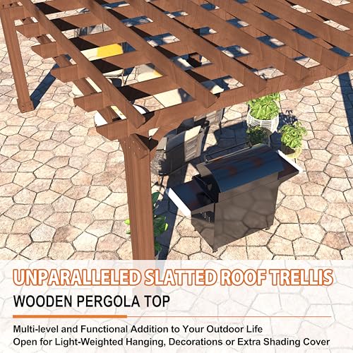 VEIKOU 12’ X 14’ Pergola, Outdoor Pergola with Solid Structure, Patio Wood Gazebo, Cedar Pergolas and Gazebos with Flat Top for Deck Yard Grill Party Garden