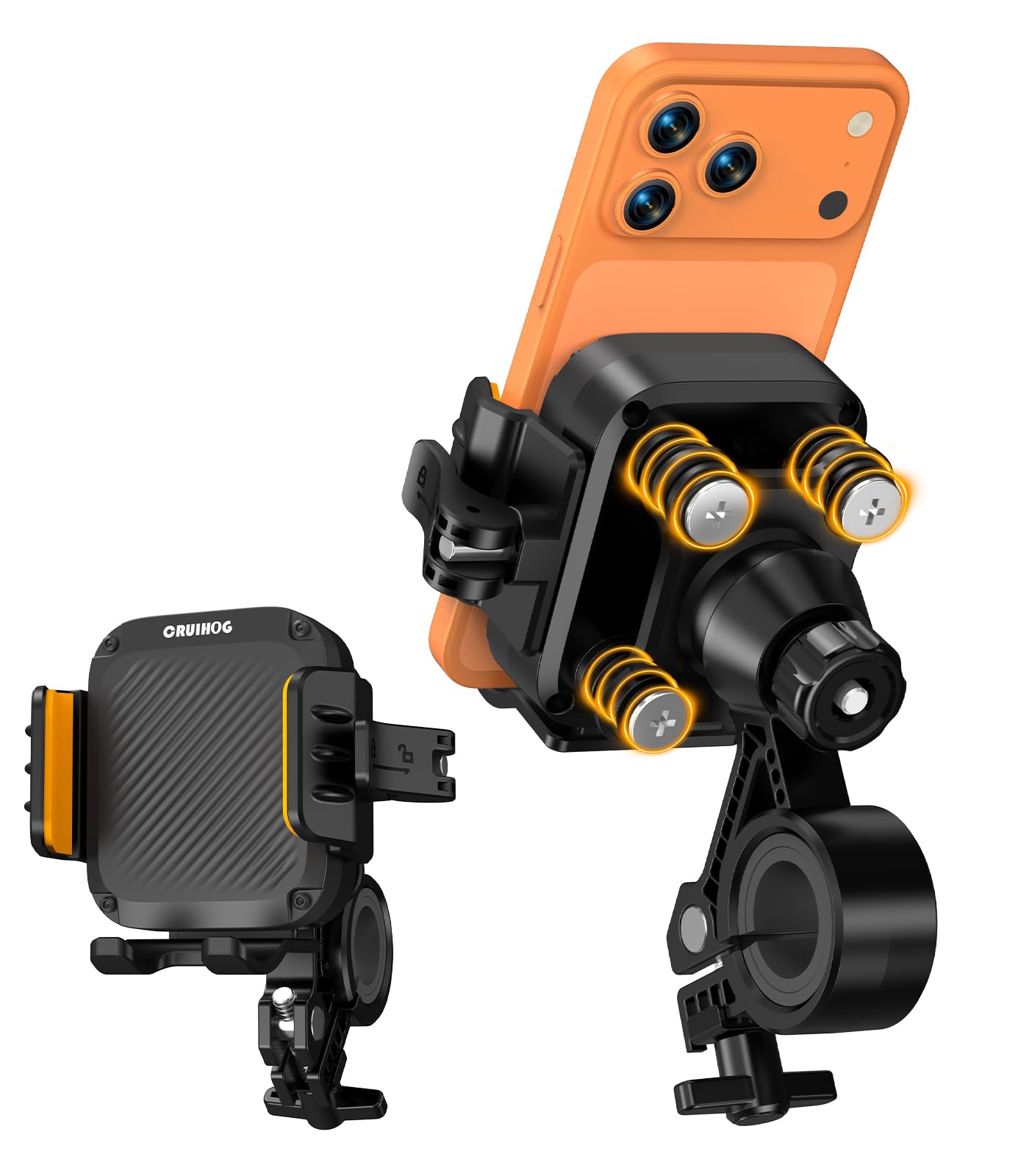 Support de téléphone pour vélo, moto, 4 amortisseurs de vibration, compatible avec l'appareil photo, support de téléphone pour vélo, scooter, VTT, poussette, taille réglable pour téléphone de