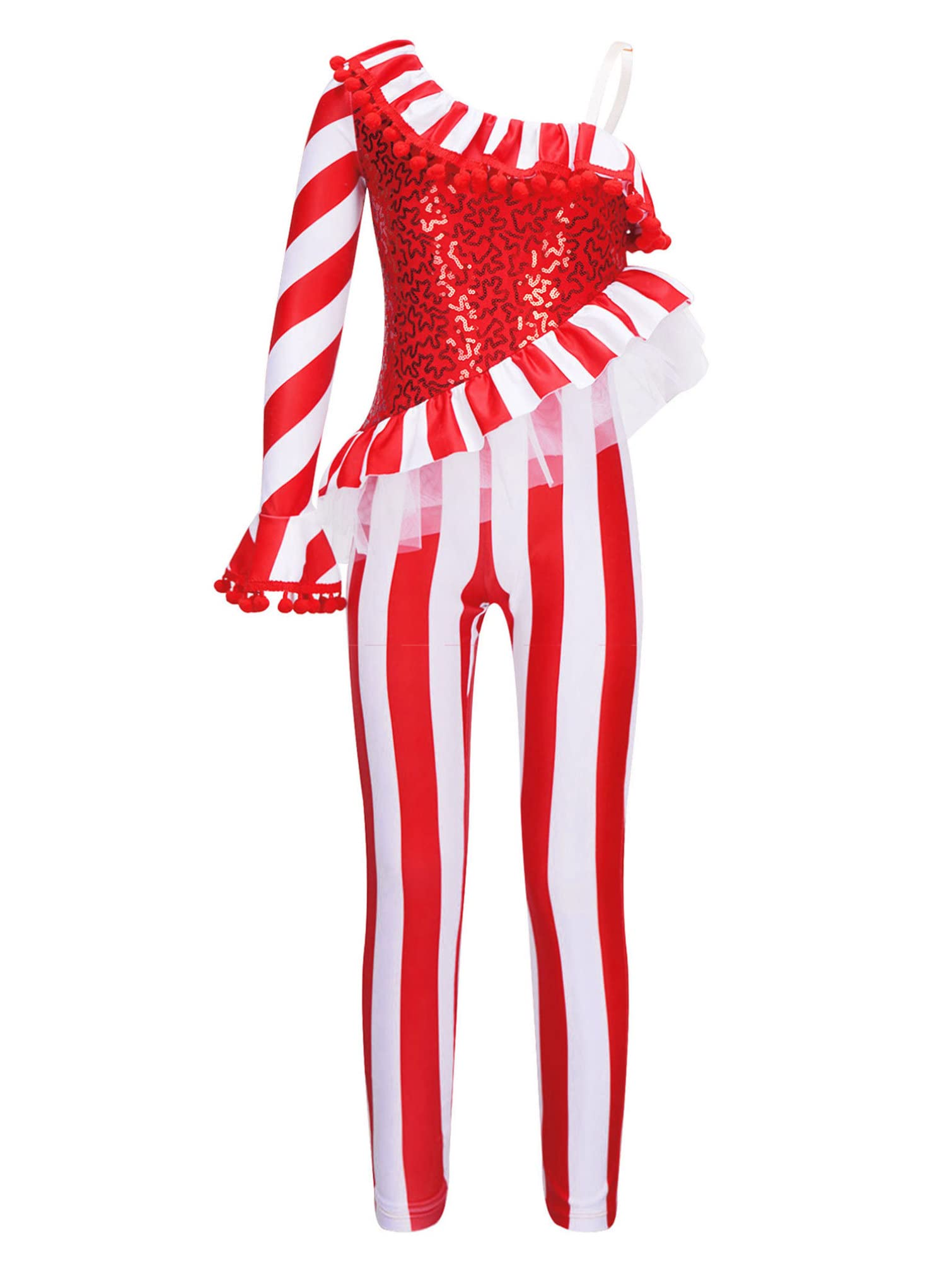 TiaoBug Mono Navideño Para Danza Ballet Gimnasia Niñas Disfraz De Bailarina Traje De Manga Larga Lentejuelas Rayas Maillot De Circo Disfraz De Papá Noel