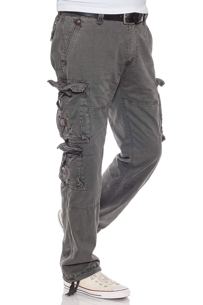 Jet Lag FW-012 - Pantaloni cargo da uomo con molte tasche richiudibili Carbone 40W x 32L