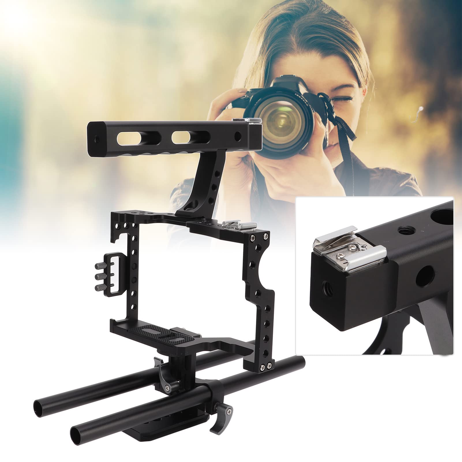 Aluminiowa Klatka do Aparatu, Mocowanie Zimnego Buta, Ergonomiczny Uchwyt, Regulowana Podstawa do GH4, A7, A7II, A7S, A7SII, A7R, A7RII