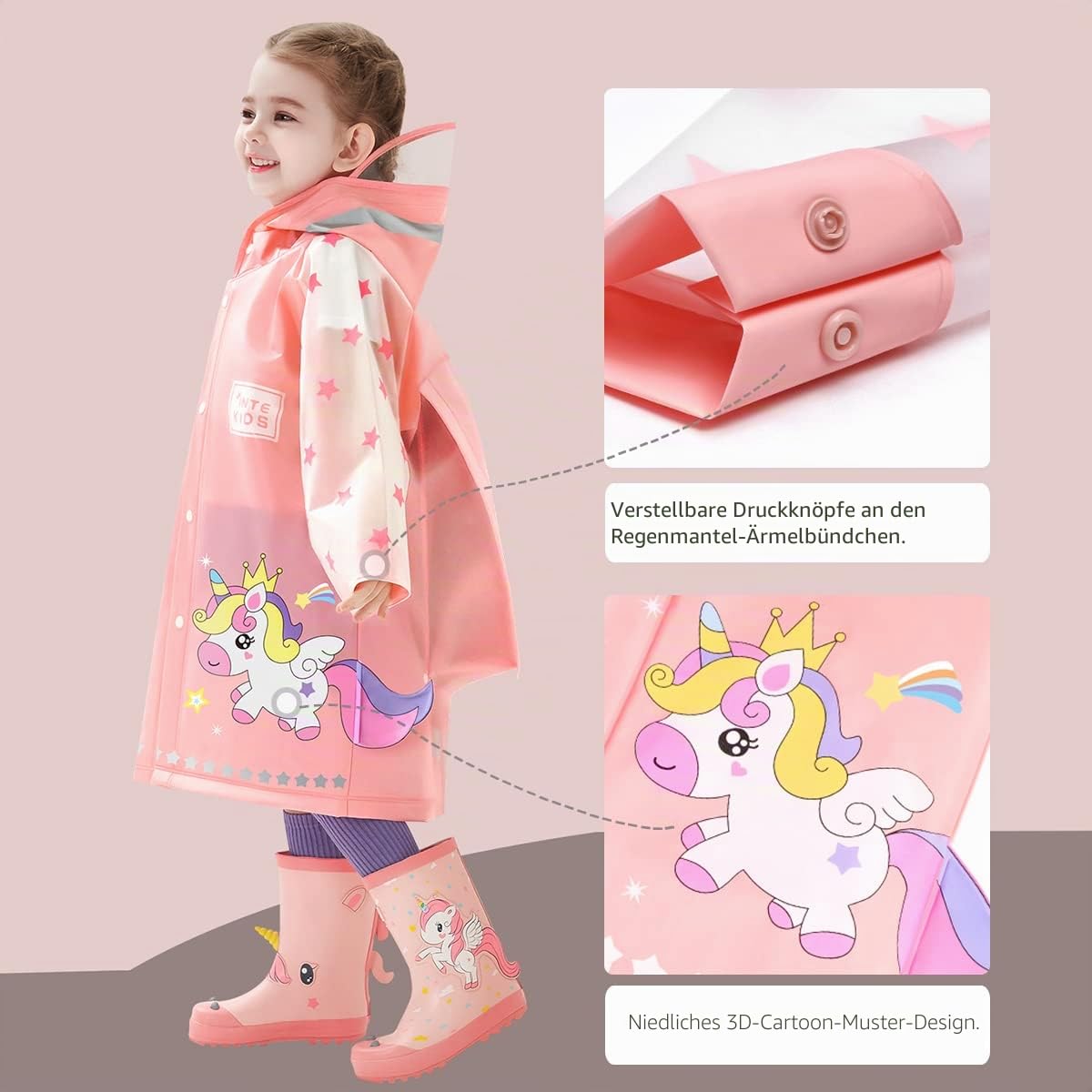 Kinder Regenponcho Kleinkind Regenmäntel Jungen Mädchen wasserdichte Regenjacken Netter Cartoon Regenbekleidung mit Rucksackabdeckung 1-8 Jahre