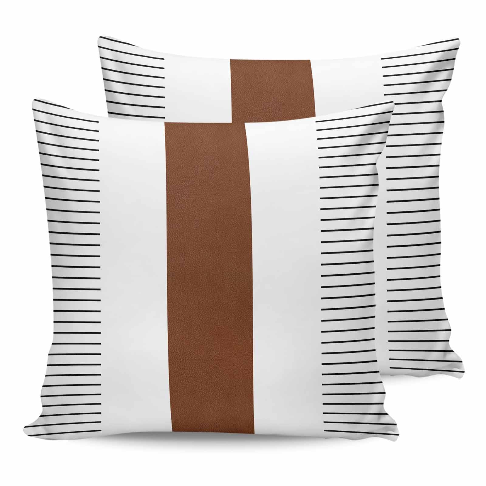 Outdoor Waterproof Throw Pillow Covers Set of 2 Boho Style Pillowcases Outdoor Pillows Cushion Case 18x18 Inch Brown Stripe Lines Bohemian Patio