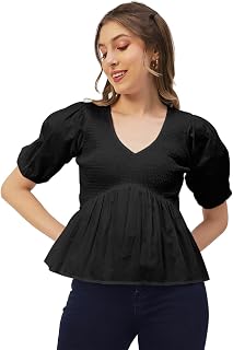 Women's Smocked Printed Top, Women's Elbow Sleeve Tops for Summer