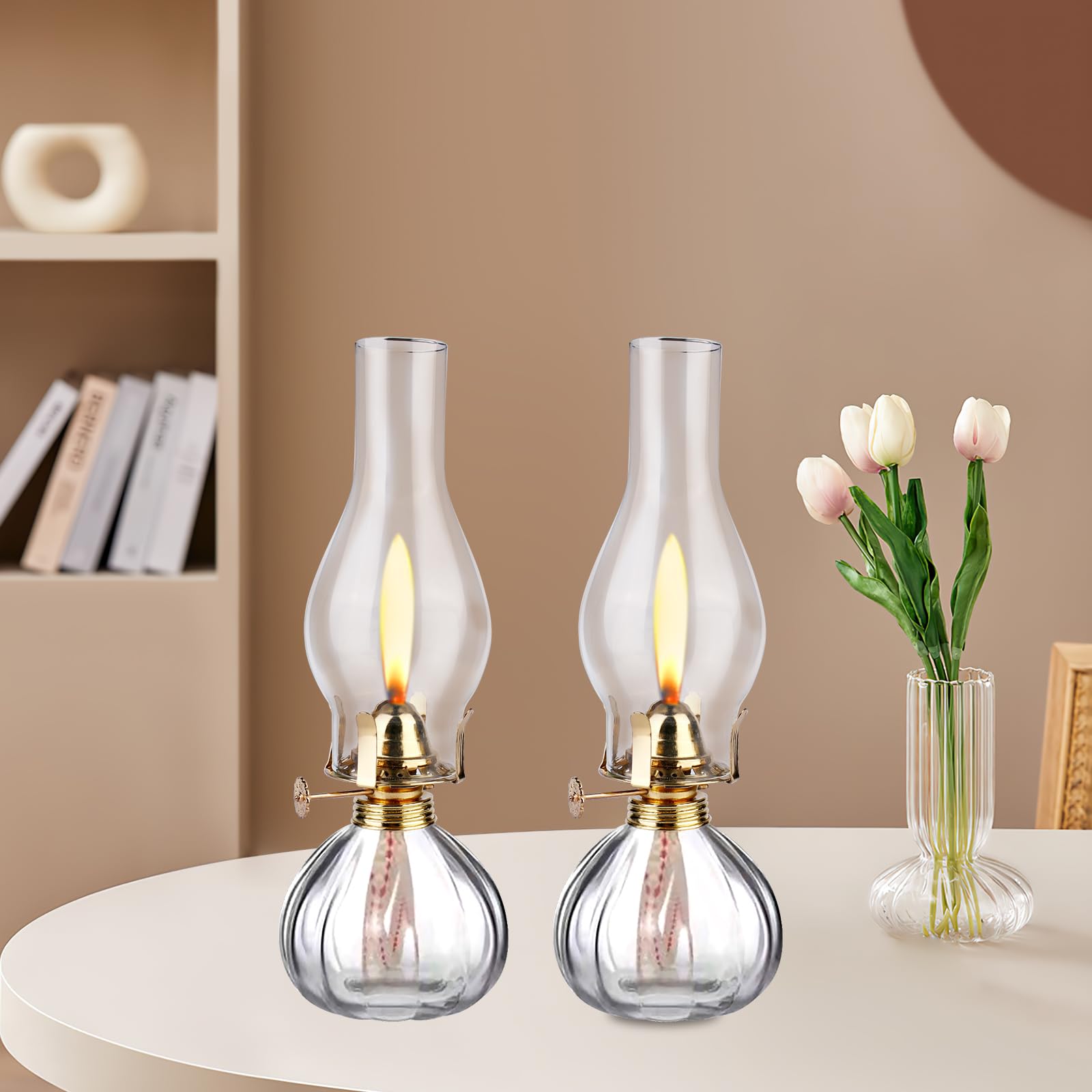 Lampada a cherosene in vetro per interni, 2 pezzi di lampade a olio di vetro, lampada a olio di cherosene vintage, lampade classiche a cherosene con fiamma regolabile, lampada