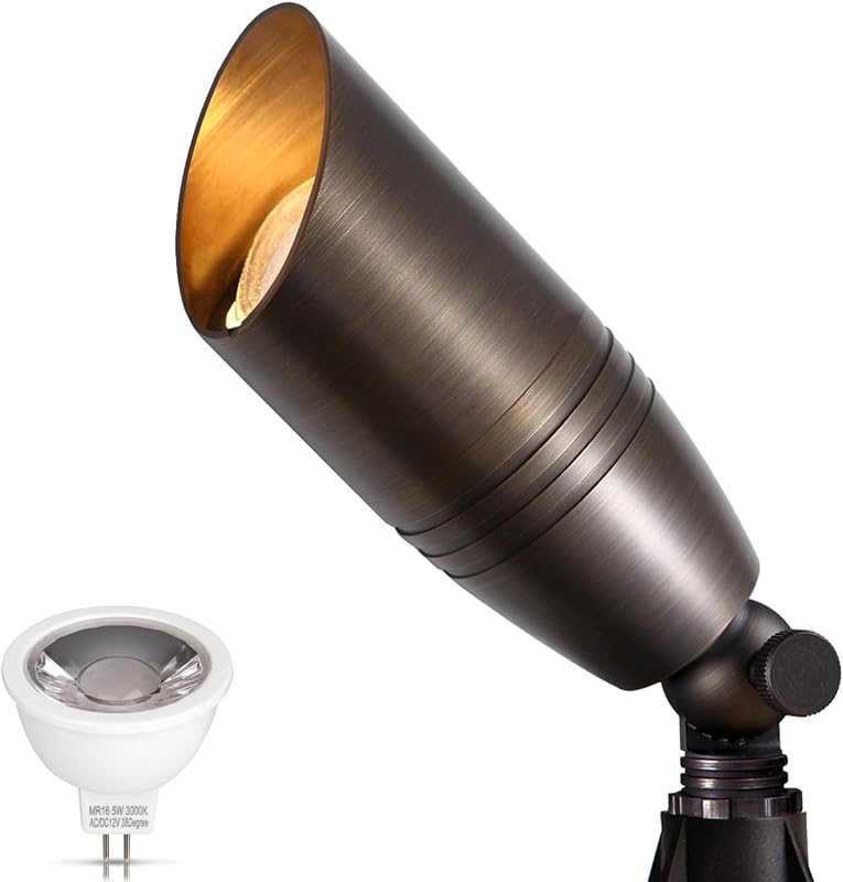 Solid Brass Landscape Lighting, 12V Heavy Duty Low Voltage Landscape Spotlights, LED Spot Lights for Outdoor Uplighting, Classic Bronze Accent Light Fixture with 2700K MR16 Bulb, 1 Pack
